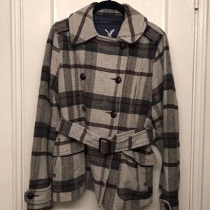 Plaid Pea Coat with belt - American Eagle